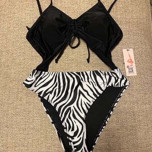 Black zebra bathing suit attached